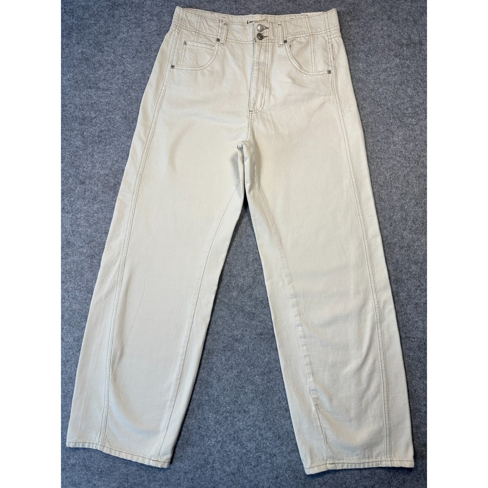 We The Free Women Aster Straight Jeans 33 Cream High Rise Cotton Denim